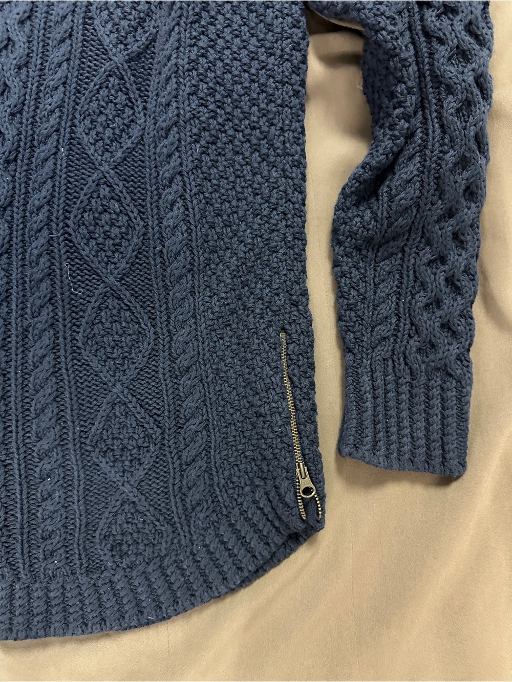 L.L. Bean Navy Blue Cable-Knit Sweater with Cream Floral Yoke - Picture 3 of 3